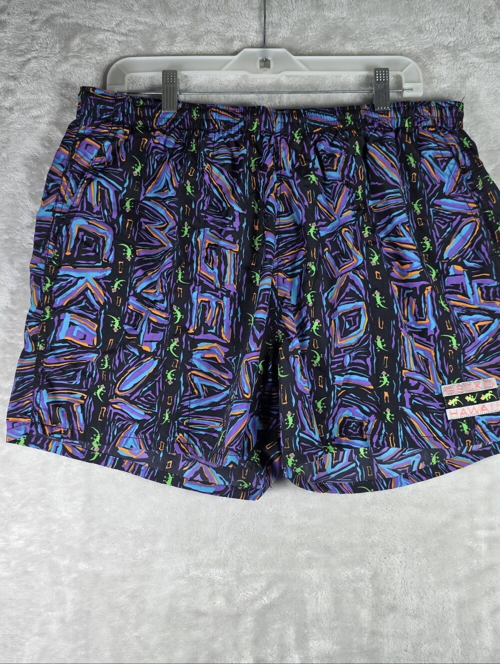 Vintage Gecko Hawaii AOP Shorts Mens Sze XL Multicolor Lined Surf Skate Retro 4"